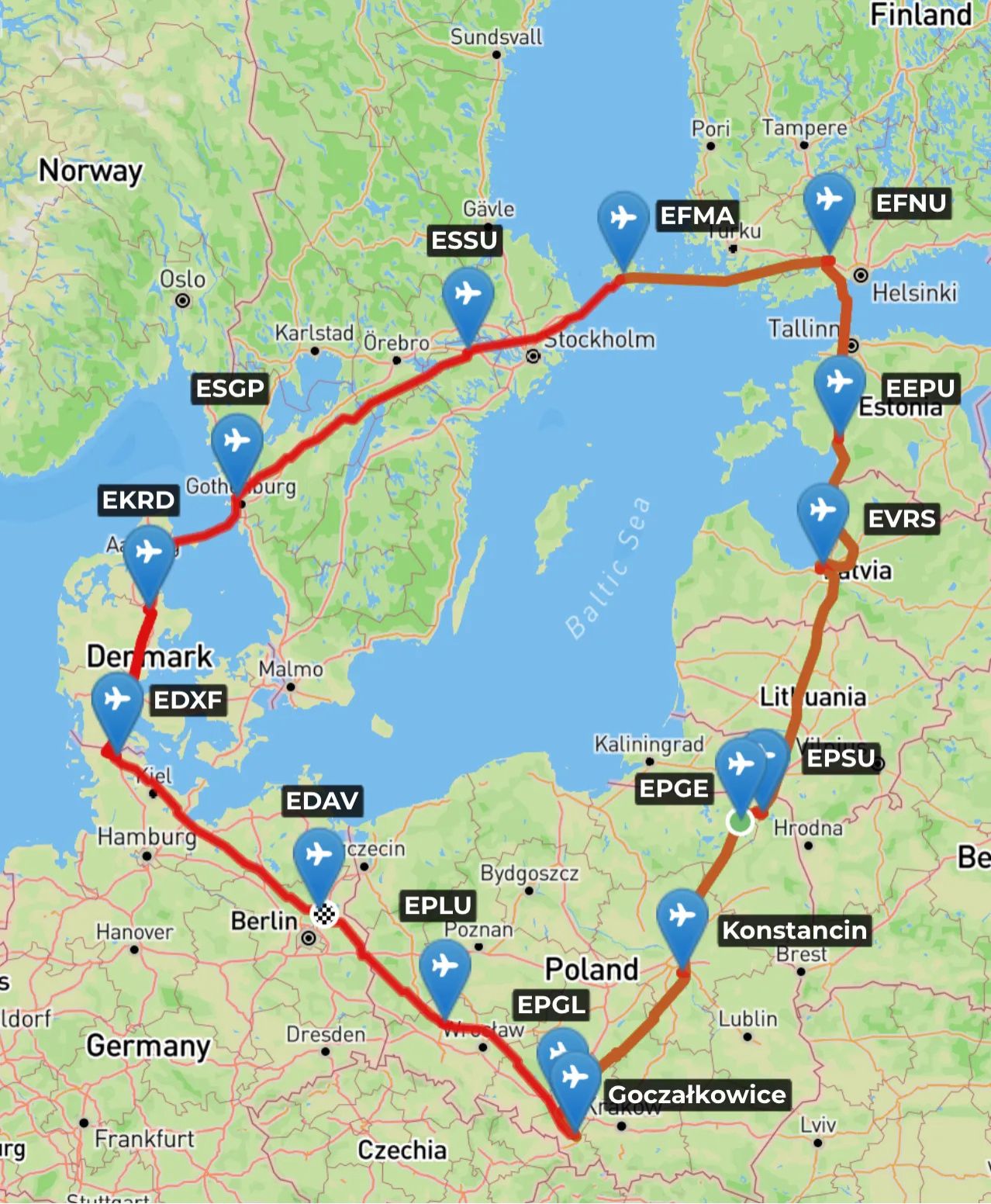 Baltic Sea Trip Route